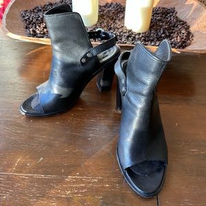 Rag and Bone black bootie 4.25” heel sling back with silver buckle.